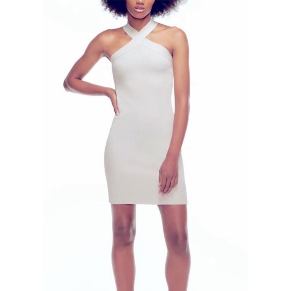 NWT House of Harlow 1960 Crossover Halter Rib Knit Bodycon Dress - M
